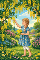 Mädchen mit Goldregenblüten