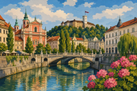 Blumen am Flussufer von Ljubljana