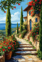 Mediterranes Landschaftsbild mit Blumen – BG26-0381
