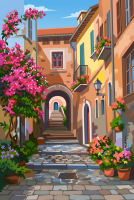 Mittelmeerstraße mit Blumen