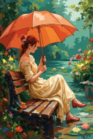 Frau mit Regenschirm im Park