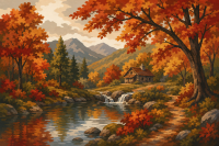 Herbstlandschaft mit Waldhaus
