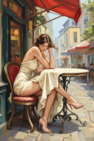 Pariser Kaffeehaus mit romantischer Frau