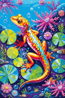 Bunter Salamander im Wasser