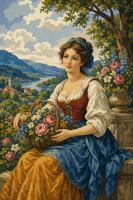 Mädchen mit Blumenkranz am See